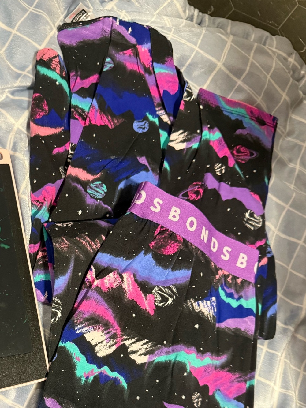 Bonds Black Pajama Bottoms with Purple, Teal & Pink Northern Lights